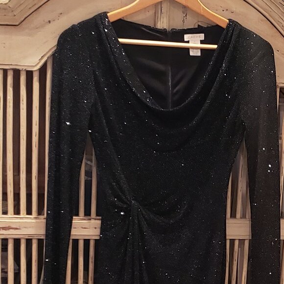Beautiful Vintage Cache Black Sparkle Evening Cocktail Party Dress - Picture 6 of 13